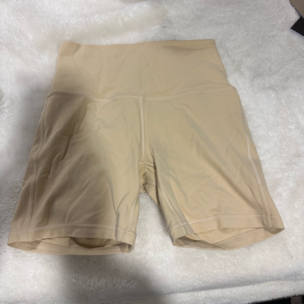 Tan Lululemon double lined align biker shorts